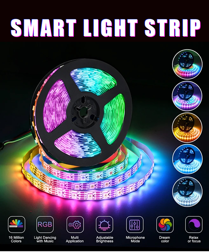 80 Ra 110 lm/w Smart Music LED Strip Light with Magic Color Changing and Bluetooth