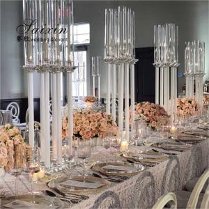 China ZT-062 Chic 4 pcs different size white stem crystal pillar candle holder for decor wedding centerpieces wholesale