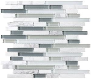 China Bliss Iceland Linear Glass And Marble Mosaic Tile , Recycled Bathroom Glass Tiles wholesale