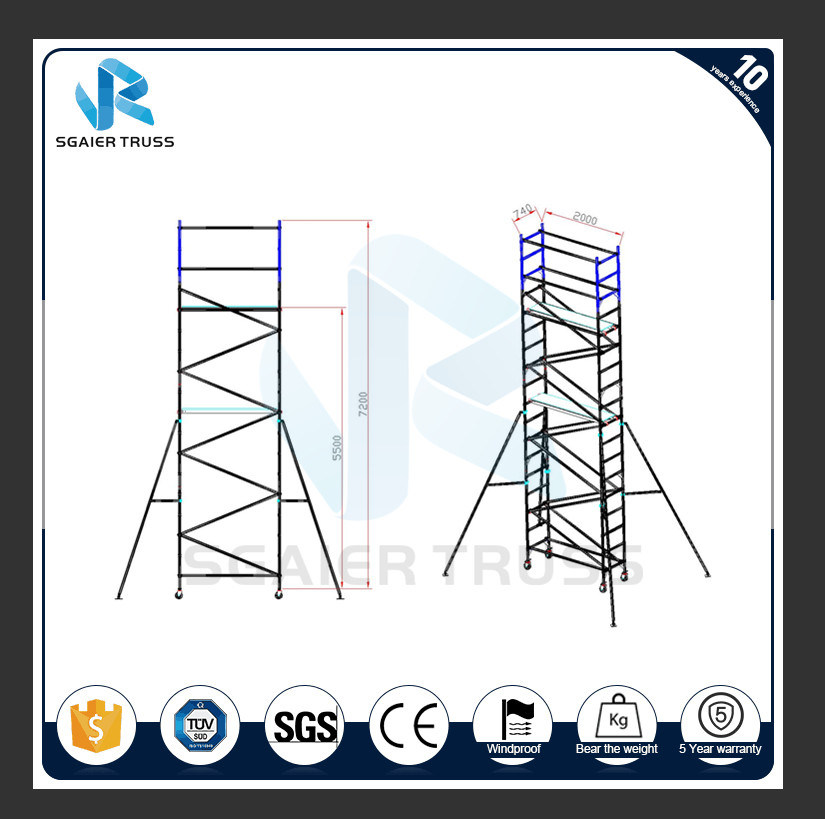 8m Height Folding Scaffold Ladder , Lightweight Aluminum Scaffold Platform