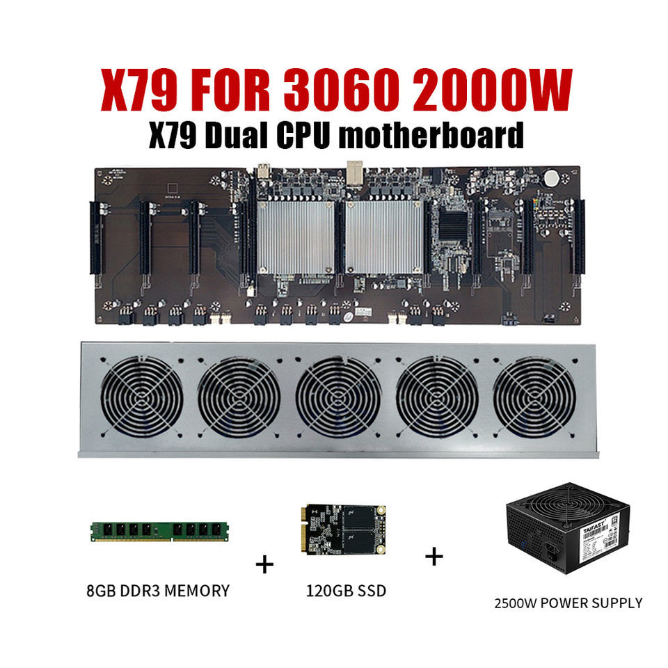 9 GPU Set Ethereum Mining Rigs With X79 Motherboard 4GB DDR3 Dual E5-2620 CPU 128GB SSD