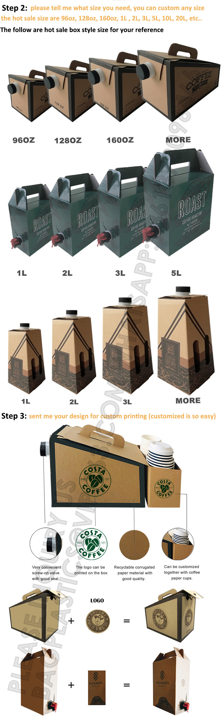 Custom LOGO 1L 2L 3L 5L 10L Drinks Brew Coffee Liquid Package Bag In Box With Screw Lid Bib Package Bag