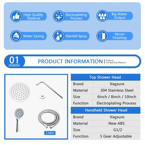 Chrome Polished Handheld / Ceiling Mounted Rain Shower Head With 146CM Shower Hose