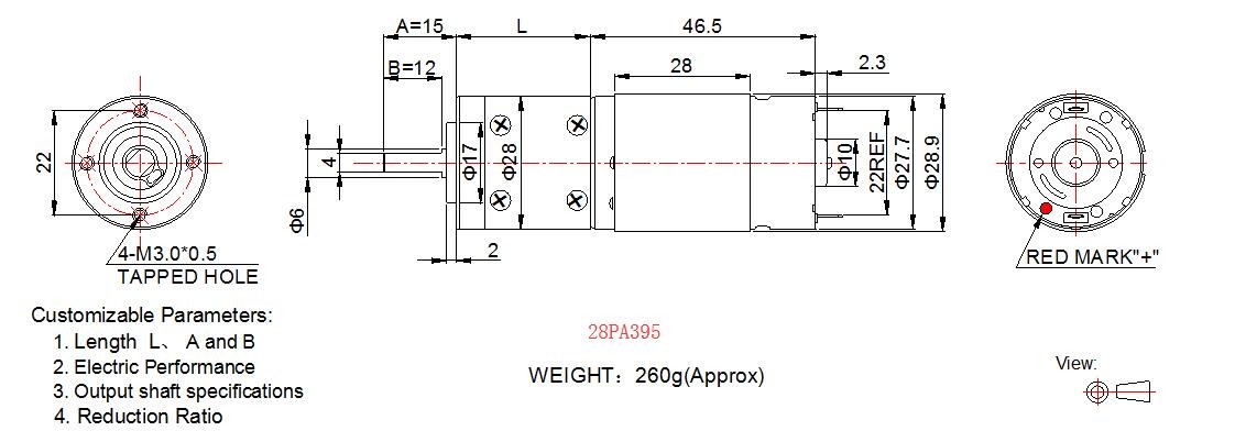 28mm DC Planetary Gear Motor / Metal Planetary Gearbox With 380 390 Brush