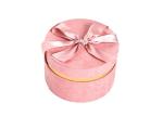 Round Glitter Velvet Jewelry Box , Suede Gift Box Stamping Logo With Top Ribbon