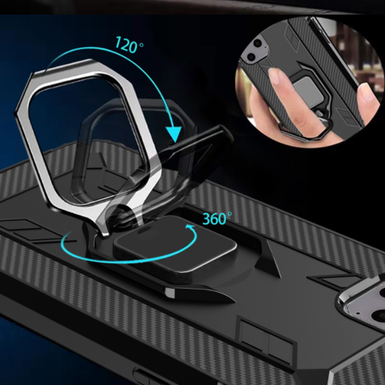 iPhone XI Carbon Fiber Ring Magnetic Car Mount Protection Cover Back Cover Phone Case