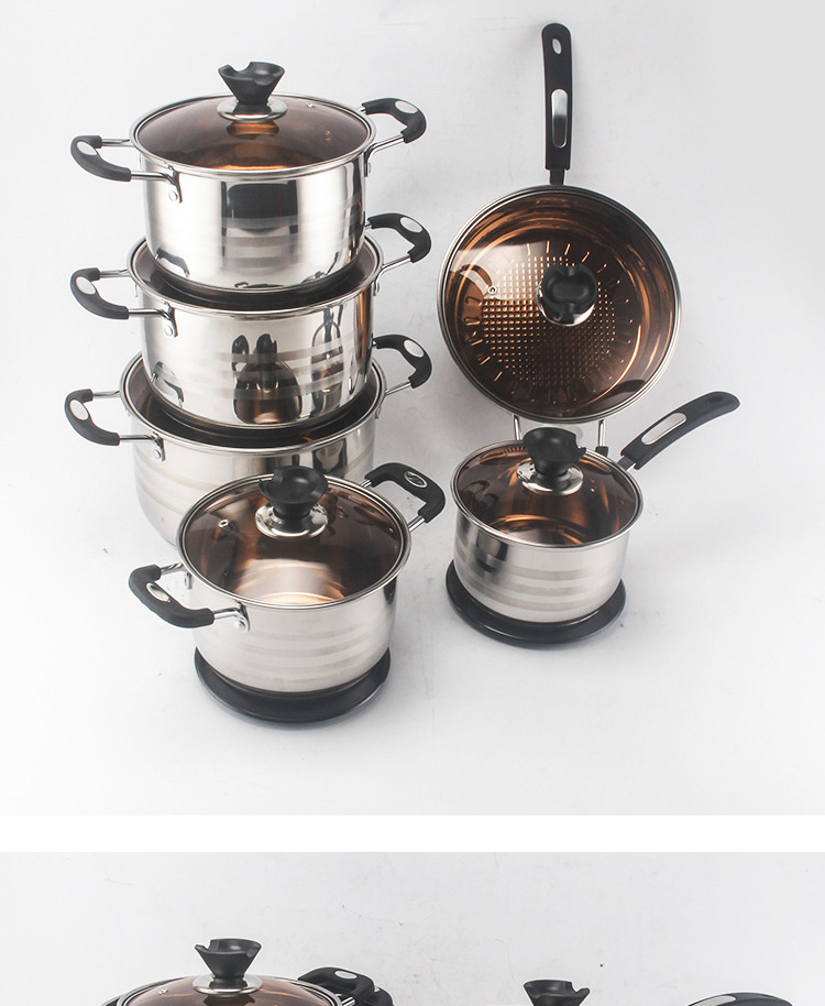 The New Listing 12 PCS Stainless Steel Cooking Set Pots And Pans Cookware Sets Cooking Soup Pots Set