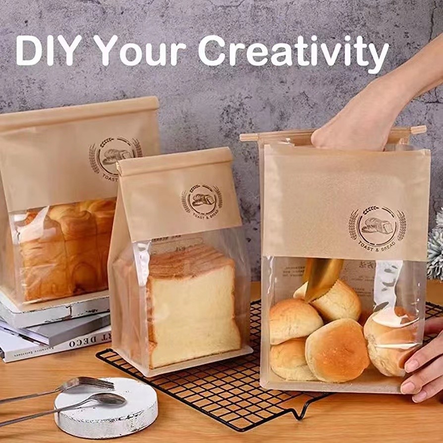 No Odor Thick Brown Bakery Bags with Window Paper Bread Bags Kraft Paper Bags with Window