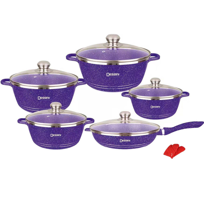 Cheap Cast 12 PCS Medical Stone Cooking Pot Set Dessini Non Stick Cookware Set Ollas Aluminum Induction Cookware Sets