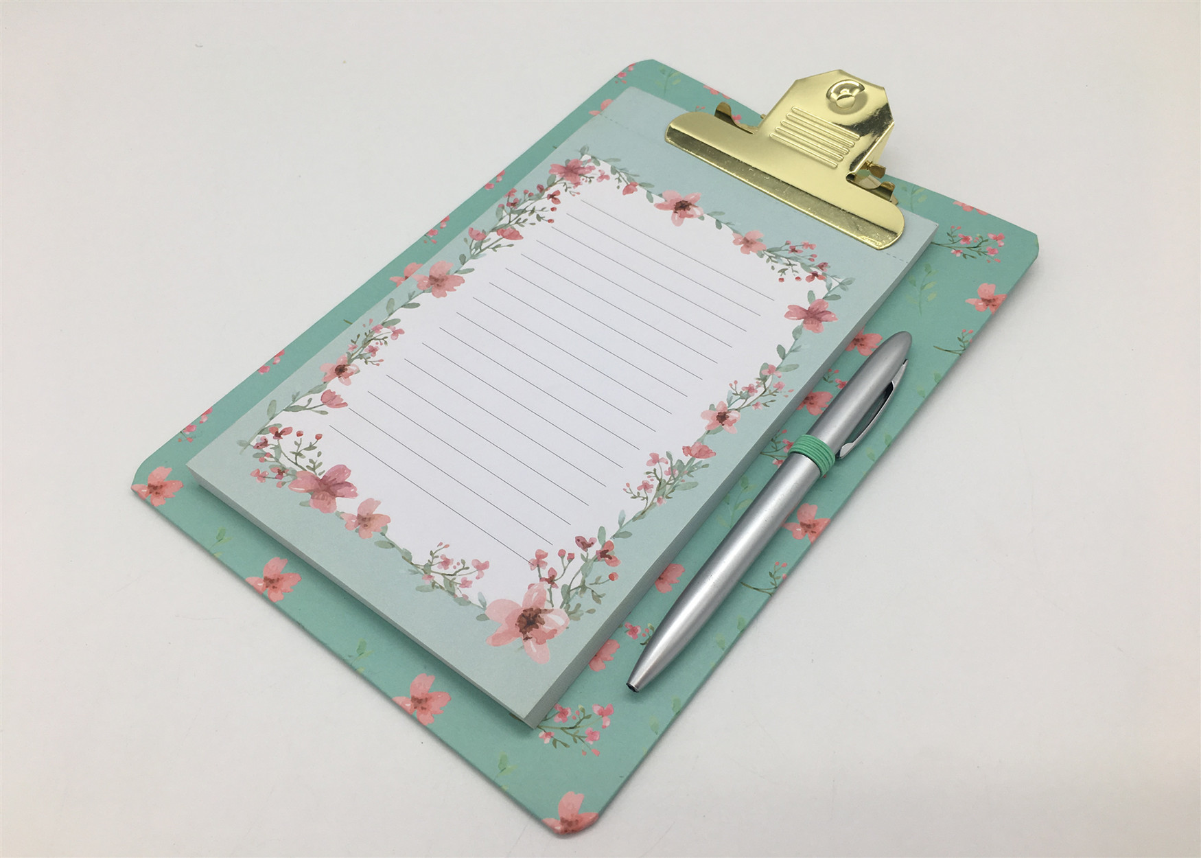 Customized Sticky Memo Notepad / Green Sticky Notes With Pen Stationery Set