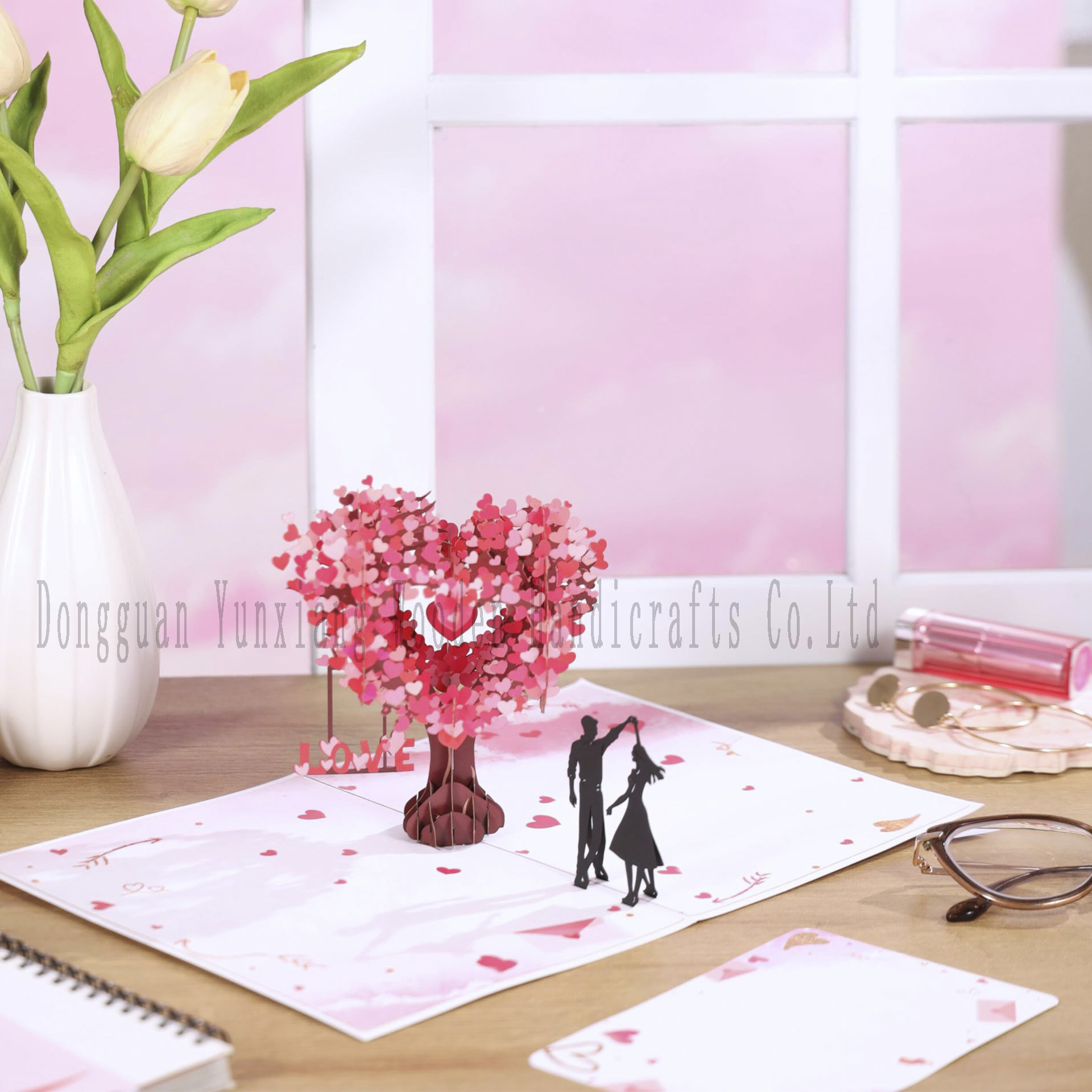 Handmade Heart Card Pop Up 3D Heart Flower Card Romantic Love Letter Greeting Anniversary Wedding Valentine Birthday Gift Card