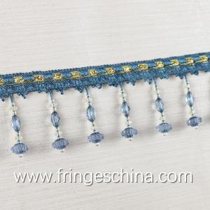 China Newest lantern design handmade polyester curtain lace beaded fringes tassels wholesale