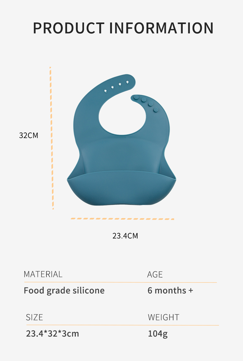 4 Buttons BPA Free Silicone Baby Bib Waterproof Soft Durable Adjustable