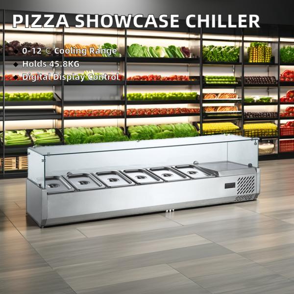 Commercial Kitchen 1500*395*200mm 6x1/3GN Cooling Pizza Showcase Salad Bar Refrigerator Chiller 3-Door Compressor Display Cooler