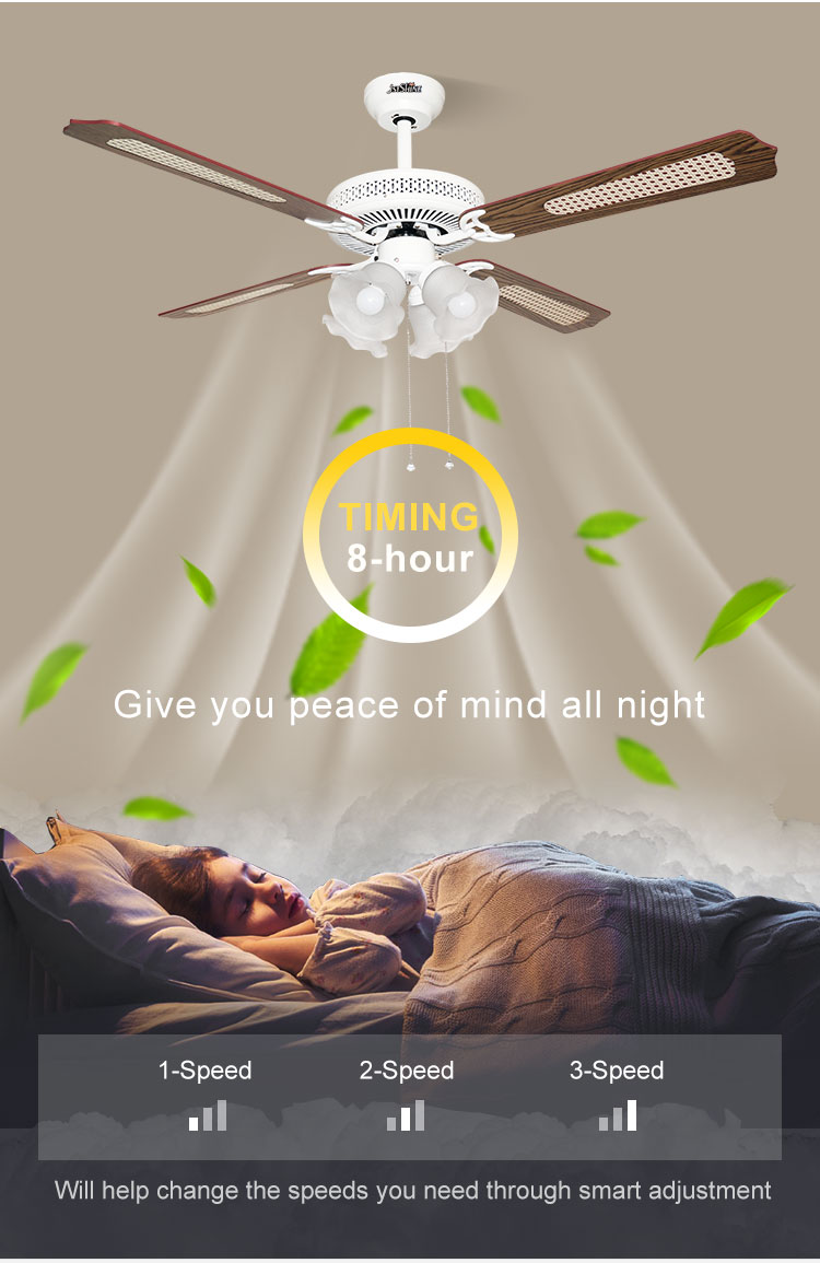 52" White Decorative Ceiling Fan with Cooling Air Light Function and Modern Design Style