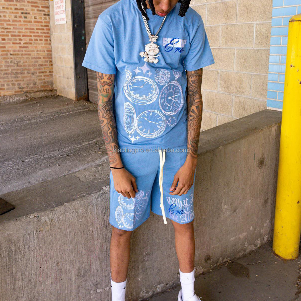 Silk Screen Printing Custom Tracksuit for Men Mens T Shirts and Sweat Shorts Set