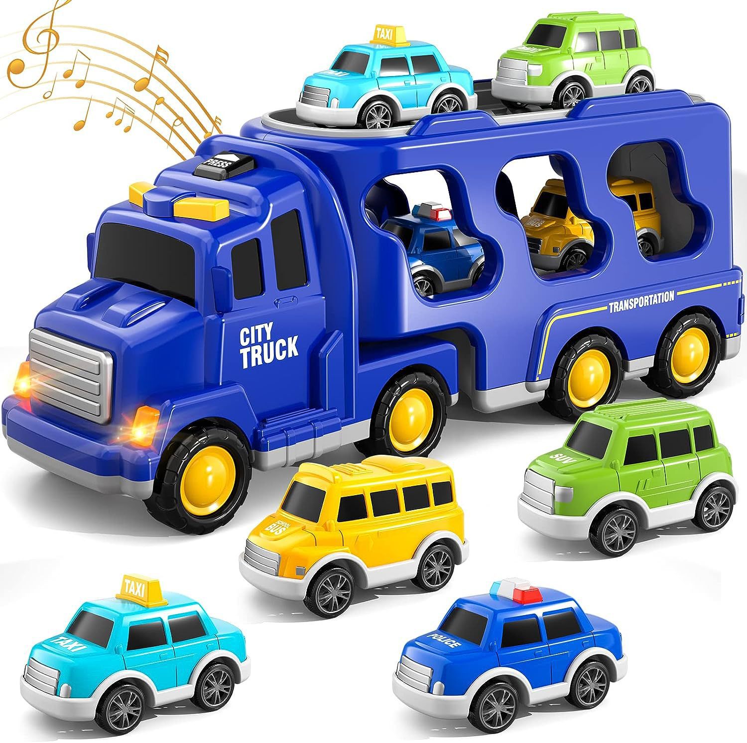 Friction Power Vehicle Toy Carrier Transport Trucks Car Set for Toddlers Age 2-4 Years