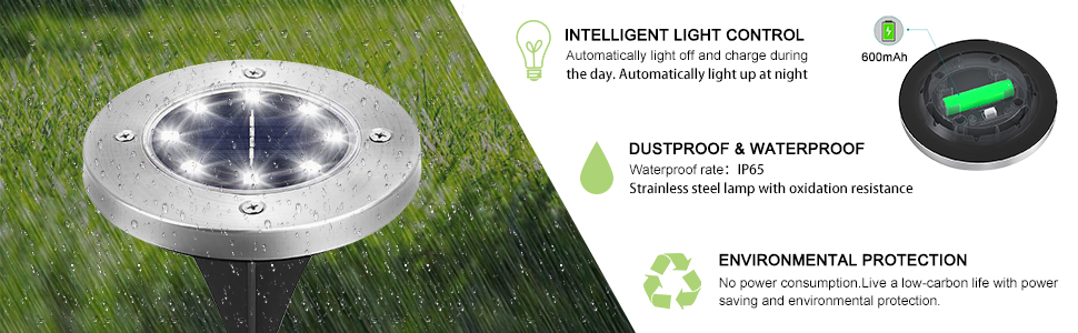 Solar Ground Lights, 8 LED Inground Solar Lights, Solar Powered Garden Lights for Outdoor Pathway Lawn Yard Patio Walkway