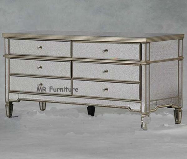 Quality US Style Mirrored Drawer Chest , Gold Trimming Mirrored Glass Chest Of Drawers for sale