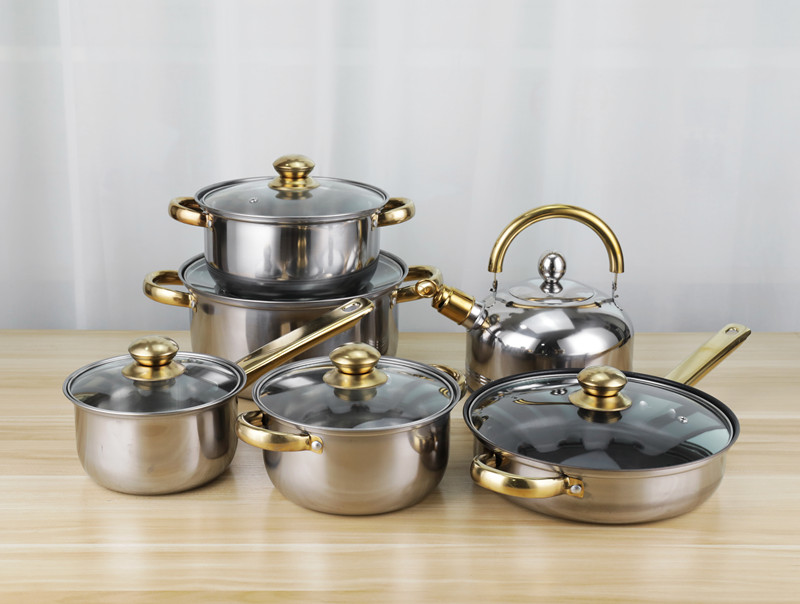 12pcs Stainless Steel Cookware 410 Cooking Kettle Frying Pan Soup Pot