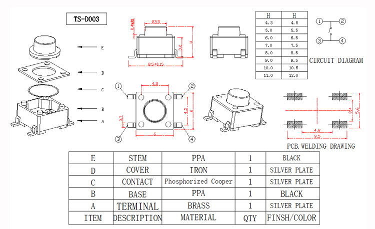 Colorful SMD Tactile Switch 6 X 6 Mm SMT Type Switch For Remote Control