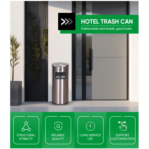 Wholesale Stainless Steel Metal Garbage Can Round Waste Bin Hotel Guestroom For Outdoor Open Top Trash