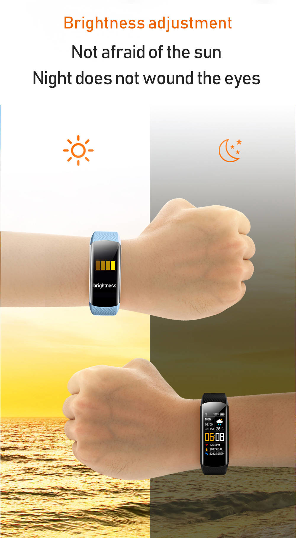 0.5 OZ Bracelet Fitness Tracker Heart Rate Monitoring Information Display For Men