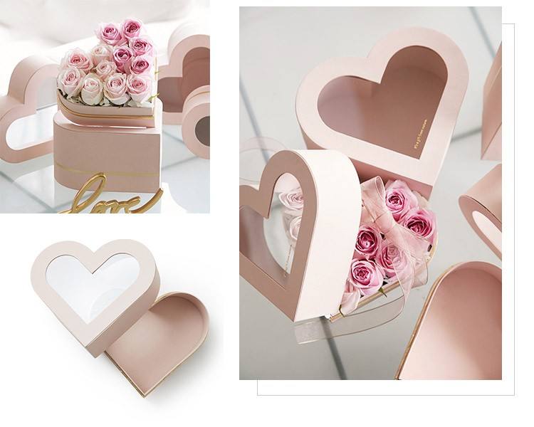 Simple Luxurious Creative Colorful Romantic Heart Flower Box Packaging with PVC Window