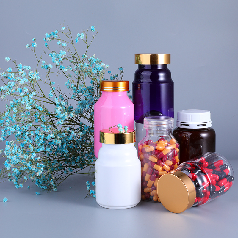 Hot Stamping 50cc Empty Plastic Bottle Capsule Pill with White Aluminum Foil Gasket Lid