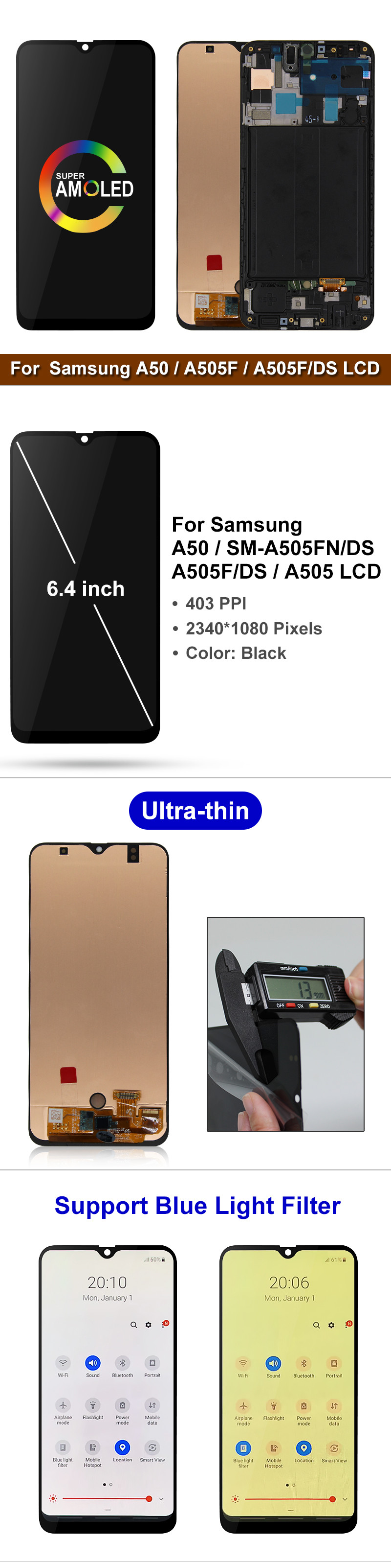 A50 A505 A505fn A505F LCD Screen Digitizer With Frame
