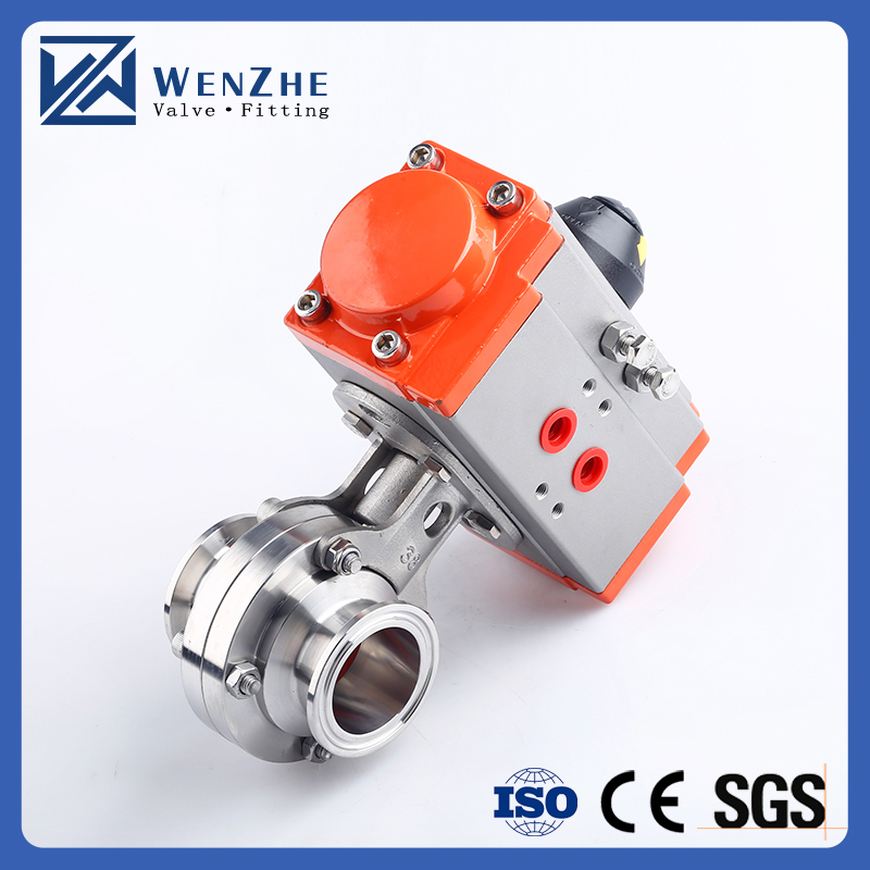 Water Media Sanitary Stainless Steel 304 Tri Clamp Pneumatic Actuator Butterfly Valve