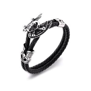 China New arrival body jewelry stainless steel leather bracelet northskull bracelet men wholesale