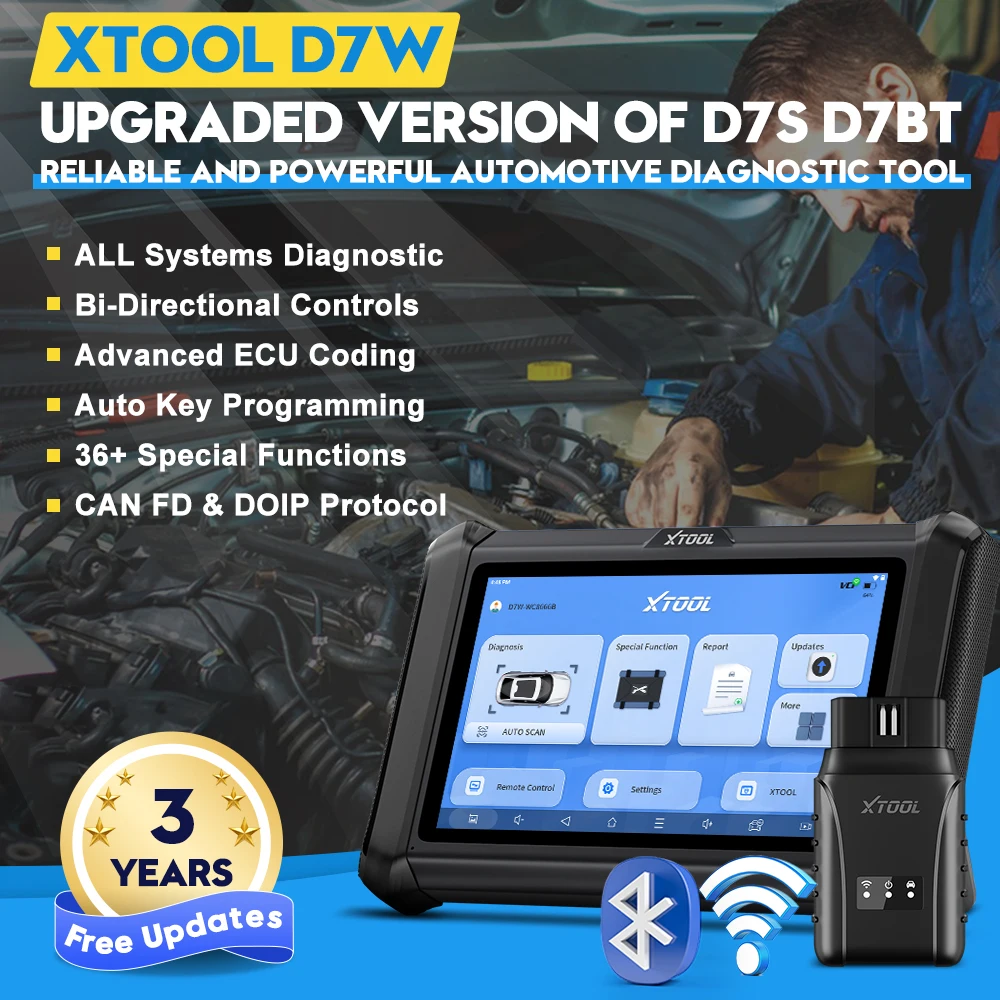 XTOOL D7W BT D7BT Bluetooth Automotive Scanner All System Car Diagnostic Tool ECU Coding Bidirectional Key Programmer CA
