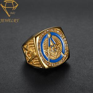China Gold Blue Lodge Stainless Steel Past Master Ring wholesale