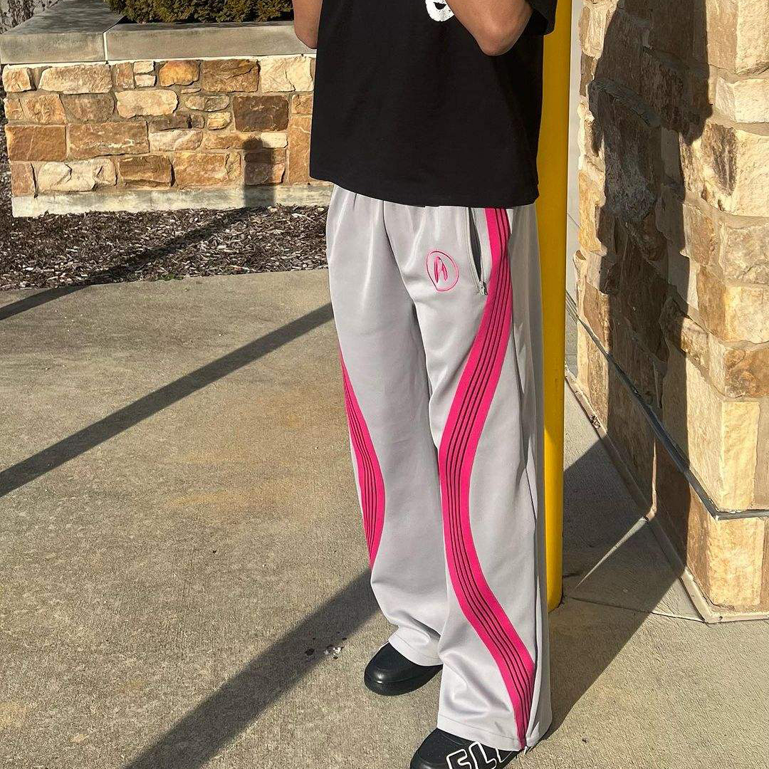 Men's Custom Streetwear Striped Sweatpants 100% Cotton Wide Leg Flare Sweat Pant