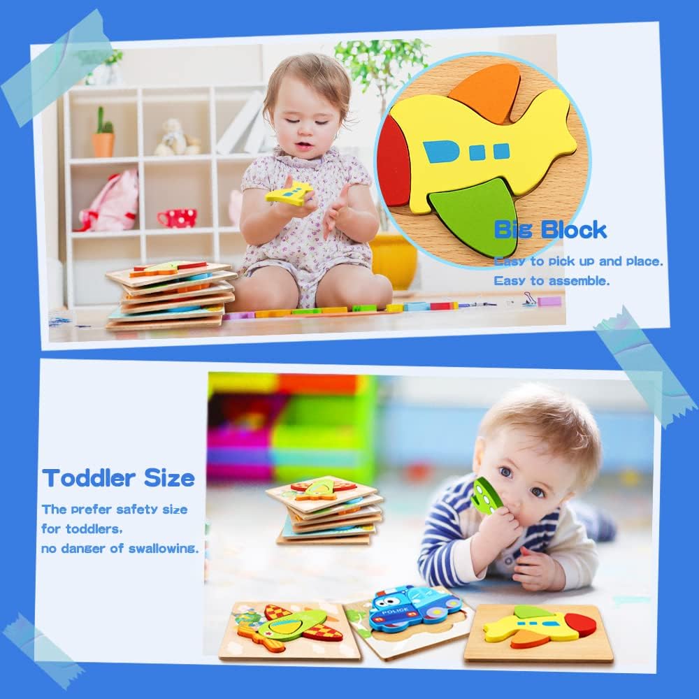 Unisex 6 Packs Vehicle Shape Jigsaw Puzzles for Toddlers 1-3 Infant Educational Gifts