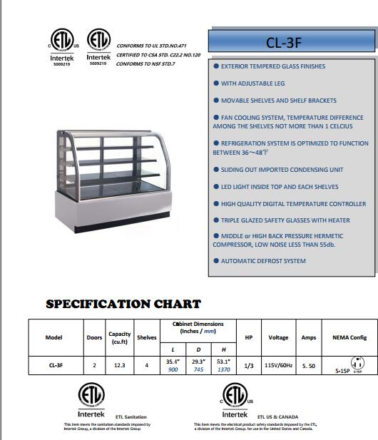Luxury cake display fridge refrigerated cake showcase for bakery euipment with CE/ETL