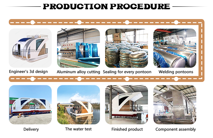 High Capacity 6 Person House Boat Floating House Pontoons with Kitchen