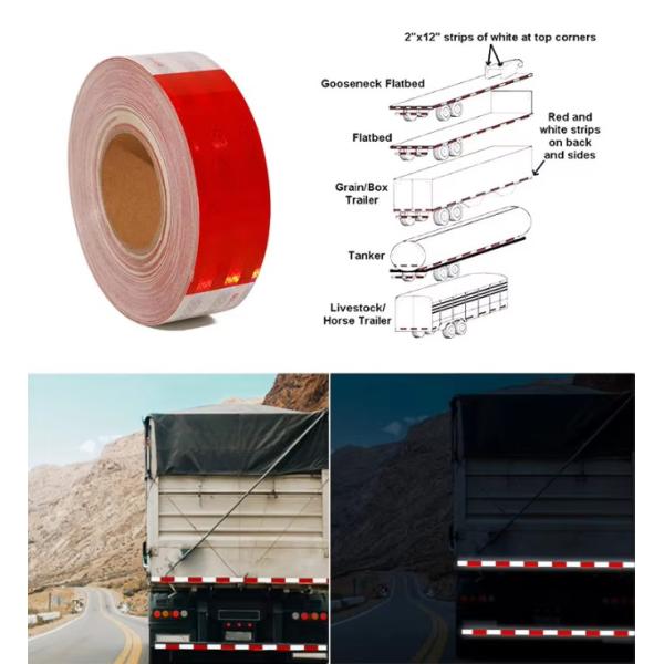High-Quality Red and White Reflective Warning Tape for Truck, Trailers, Heavy & Long Vehicles