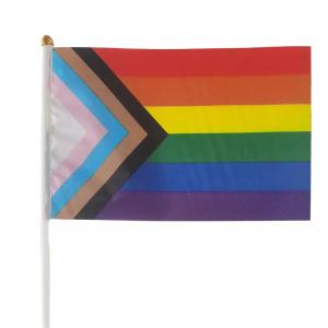 China Printed Handheld Progress Pride Flag Waterproof LGBT Rainbow Flag wholesale