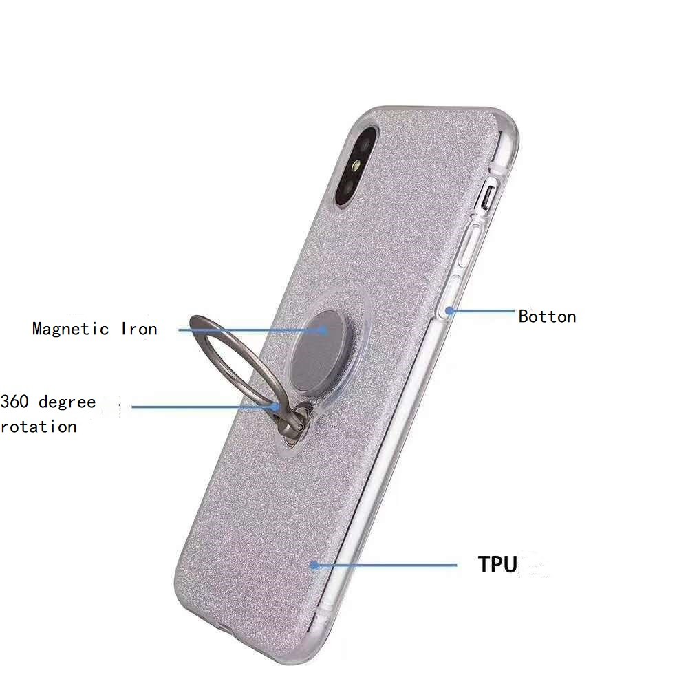 Color Glitter Ring Magnetic Car Mount Holder Soft TPU Case Back Cover For Huawei Y7 PRIME 2018/Y7 PRO Nova2 lite P20Lite