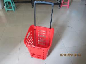 China Castor Rolling Shopping Basket With Wheels , 4 Wheeled Plastic Shopping Baskets wholesale