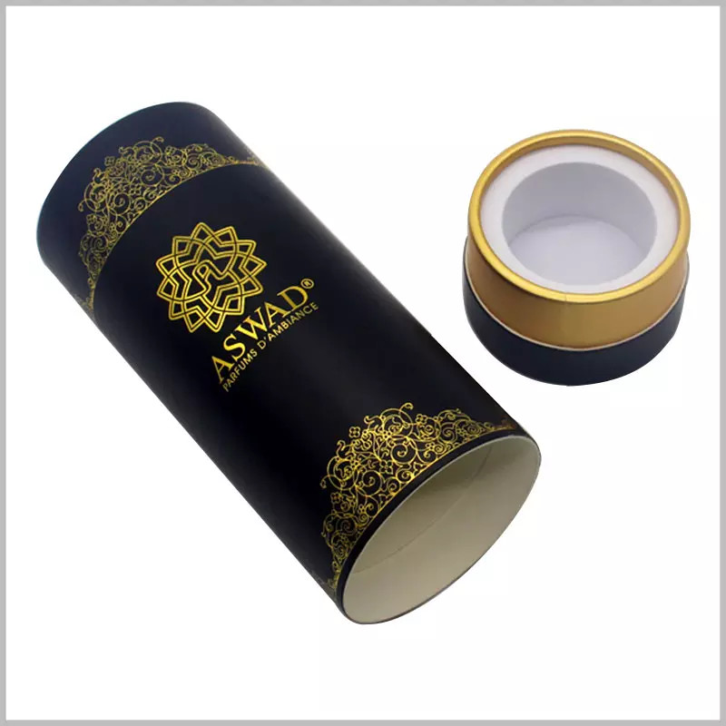 CMYK Perfume Packaging Black Paper Round Box With EVA Insert