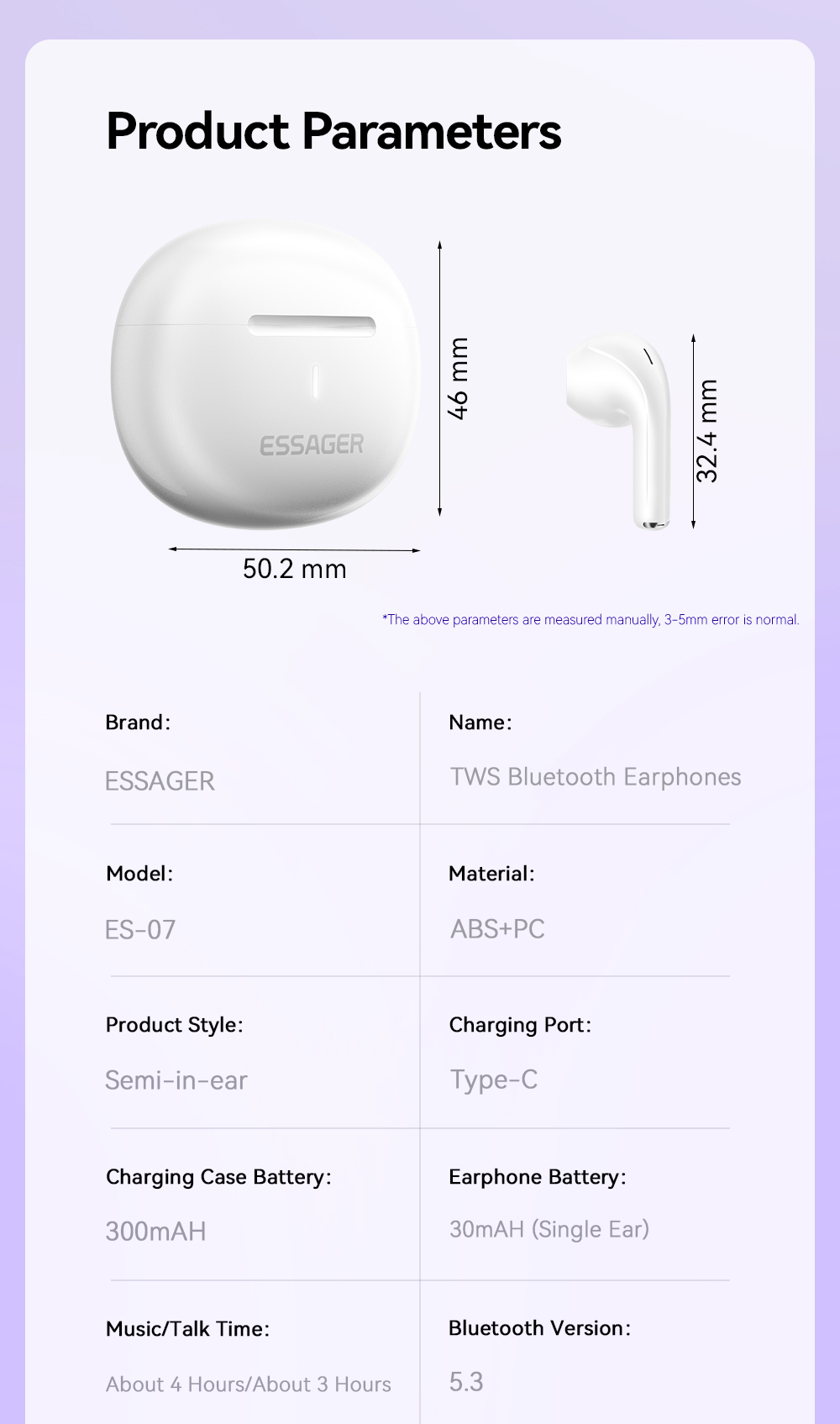 ESSAGER D 8 Series TWS Wireless Earbuds BT Ear Buds With Touch Control