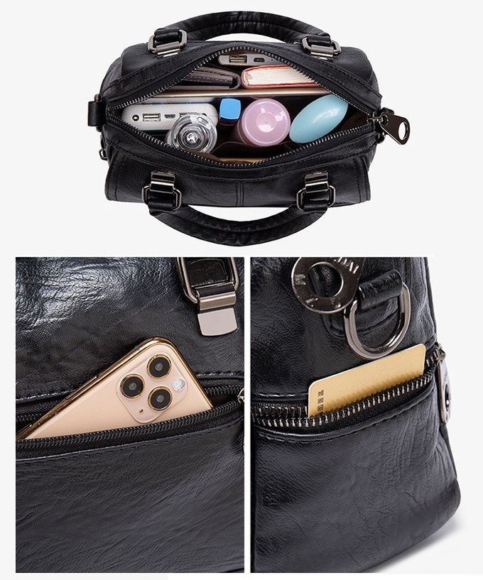 Black Cross Body One Shoulder Pillow Pu Tote Bag With Clutch 4pcs
