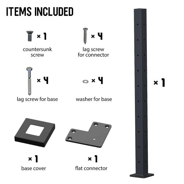 Cable Railing Post 36"x2"x2" Fixed top Pre-Drilled Corner Post Top Mount Steel Wood Concrete Level Deck Railing Post