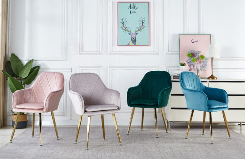 Velvet Modern Nordic Dining Chair White Green Pink Powder Coating Legs 40 Cm Width