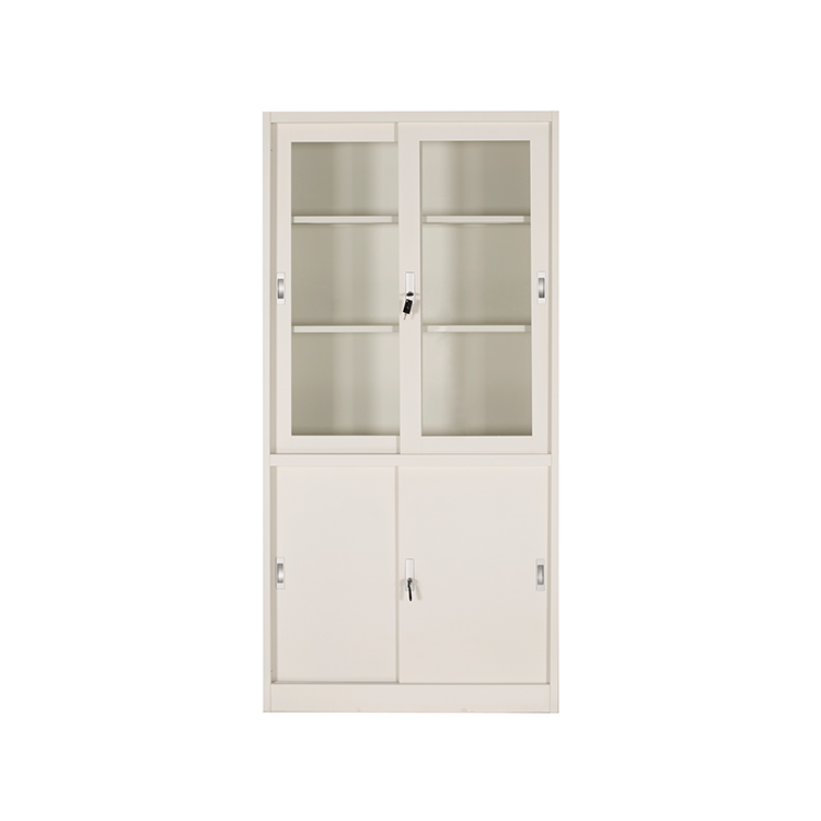 School Furniture Hygienic Two Glass Door Filing Cabinet Corrosion Resistant