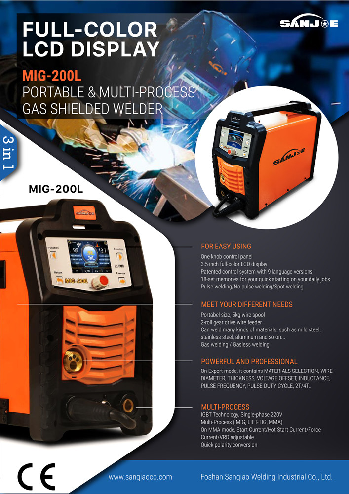 Multi Process MIG LCD Welding Machine 3.5 Inch MIG-200L 200 Amperage
