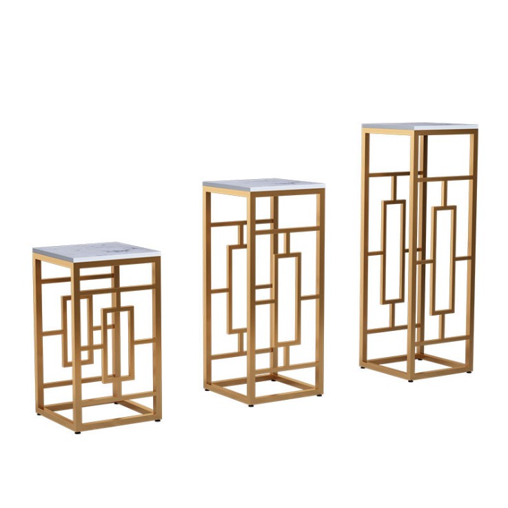 Rectangular stainless steel material golden stand flower pot decoration for wedding